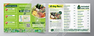 Food Delivery Flyer Pamphlet brochure design template in A4 size Tri fold. Healthy Meal, Restaurant menu template