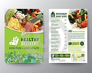Food Delivery Flyer Pamphlet brochure design vector template. Healthy Meal, Green color Restaurant menu template