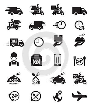 Food delivery icons. Vector illustrations