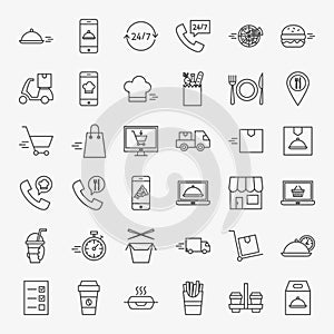 Food Delivery Line Icons Set