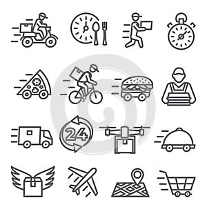 Food Delivery Line Icons on white background