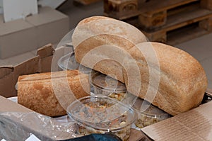 Food Delivery for lunch at a construction site. Food delivery