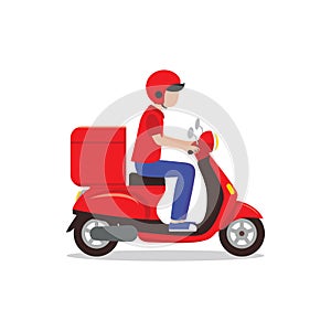 Food delivery man riding a red scooter illustration