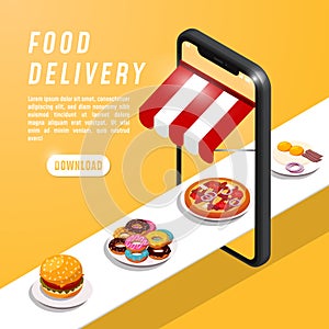 Food delivery mobile application online food order and e-commerce concept