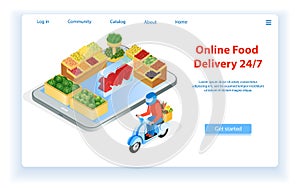 Food Delivery by Motorcycle Supermarket Online.