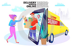 Food delivery service concept banner.