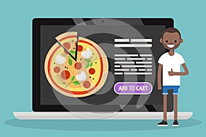 Food delivery service. Conceptual illustration. Young black man