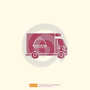 food delivery service truck car silhouette doodle style icon vector illustration