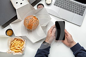 Food delivery to workplace, lunch for employee in office