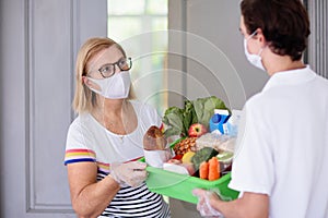 Food delivery during virus outbreak. Face mask
