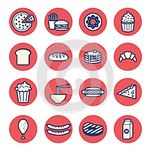 Food dessert flat thin line icons set vector