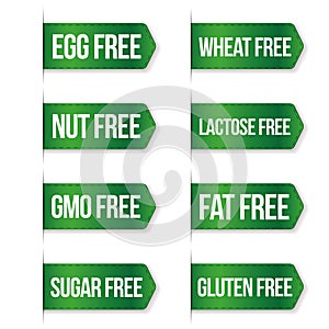 Food diet icon collection set, gluten free, sugar free, nut free