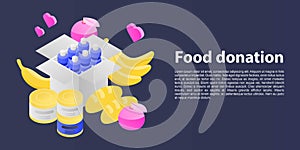 Food donation concept banner, isometric style