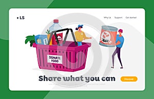 Food Donation Landing Page Template. Characters. Characters Bringing Foodstuff for Collecting Donate Box