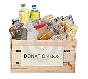 Food donations box isolated on white background