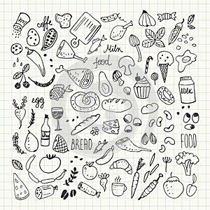 Food doodles collection. Hand drawn vector icons.