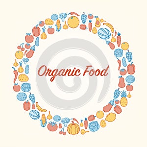 Food and Drink background. Organic food. Fruits and vegetables. Healthy eating concept. Vector