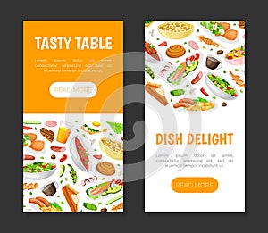 Food and Drink Banner Design with Different Served Dish Vector Template