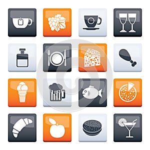 Food, Drink and beverage icons over color background