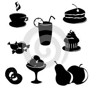 Food and drink black-white icons set