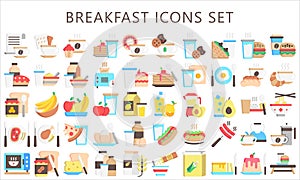 Food and drink, Breakfast multi color icons set