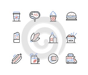 Food and drink - colorful line design style icons set