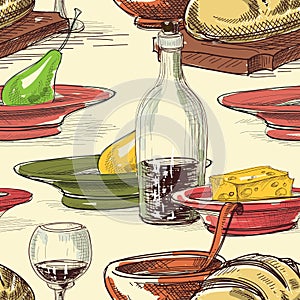 Food and drink cooking seamless pattern