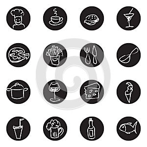 Food and drink doodles icons set