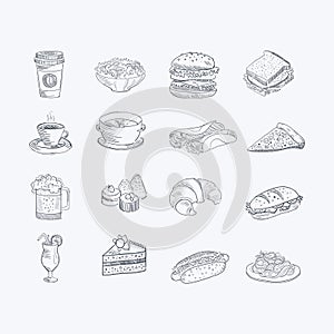 Food And Drink Hand Drawn Artistic Sketch Set