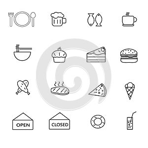 Food and drink icon set, thin line, suitable for cafe, restaurant, and fast food, also for infographics, websites and print media