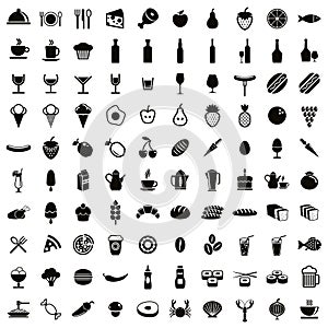 100 food and drink icons set.