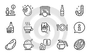 Food and drink icons set. Included icon as Food, Ice cream, Pecan nut. Vector