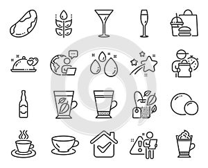 Food and drink icons set. Included icon as Latte coffee, Martini glass, Gluten free signs. Vector