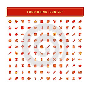 Food and Drink icons set vector with filled outline style design