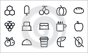 food drink line icons. linear set. quality vector line set such as decaf, coffee cup, berries, shrimp, cloche, grapes, coffee cup