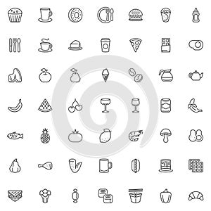 Food and drink line icons set