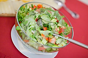 Food and drink at the restaurant. Table setting. Tasting dishes. Set of cold snacks, canape, beverages, closeup  parte meals photo