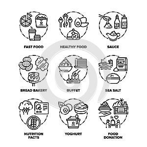 Food And Drink Set Icons Vector Black Illustrations