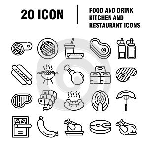 Food and drinks icon. Restaurant line icons set. Collection of restaurant thin line icons
