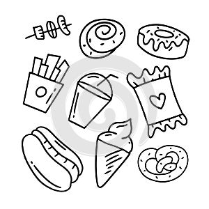 food and drinks vector bundle set with dodle style