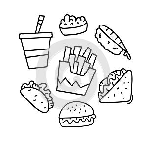 food and drinks vector bundle set with dodle style
