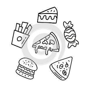 food and drinks vector bundle set with dodle style