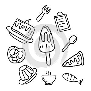 food and drinks vector bundle set with dodle style
