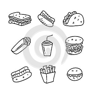 food and drinks vector bundle set with dodle style
