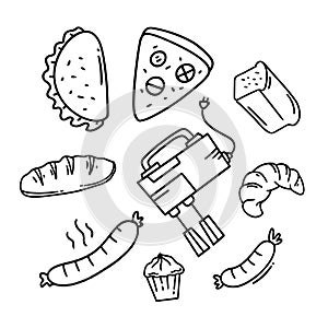food and drinks vector bundle set with dodle style