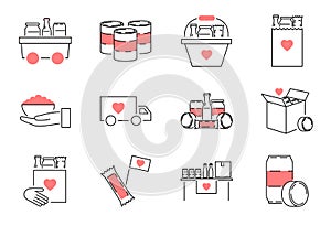 Food drive outline icon collection set. Charity meal vector illustration.