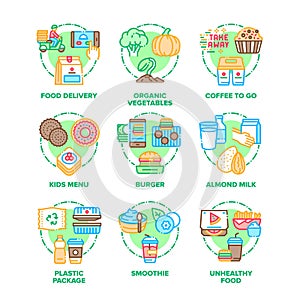 Food Eats Set Icons Vector Color Illustrations