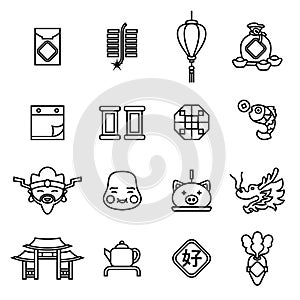 Chinese New Year icon set. Thin Line Style stock vector.