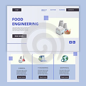 Food engineering flat landing page website template. Chemical, IT engineering, geophysical. Web banner with header
