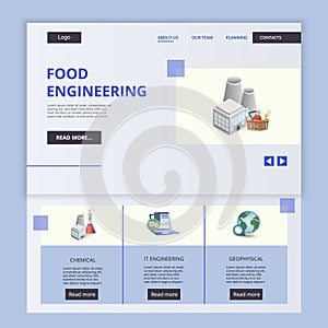 Food engineering flat landing page website template. Chemical, IT engineering, geophysical. Web banner with header photo